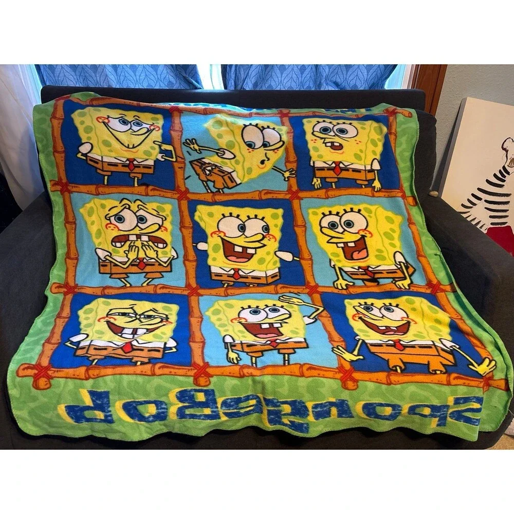 SpongeBob SquarePants blanket Vtg The Many Faces Of SpongeBob 2003 Nickelodeon